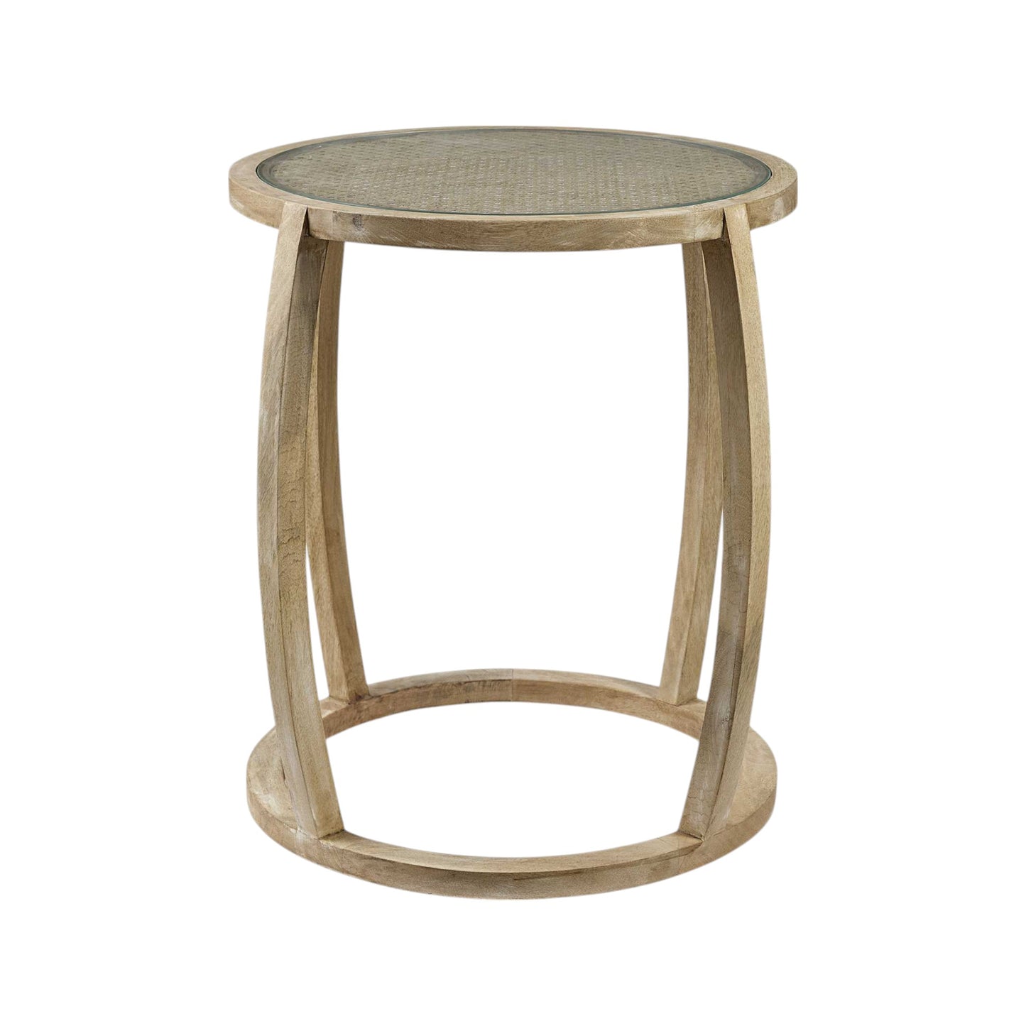26" Brown And Clear Glass Round End Table