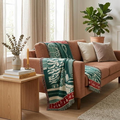 Ultra Soft Green Christmas Scene Handmade Queen Size Throw Blanket