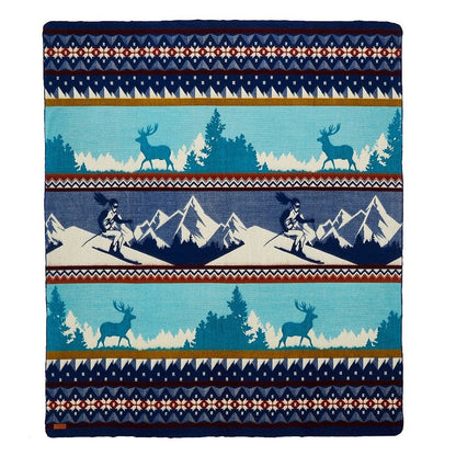 Ultra Soft Blue Ski Mountain Handmade Queen Size Woven Blanket