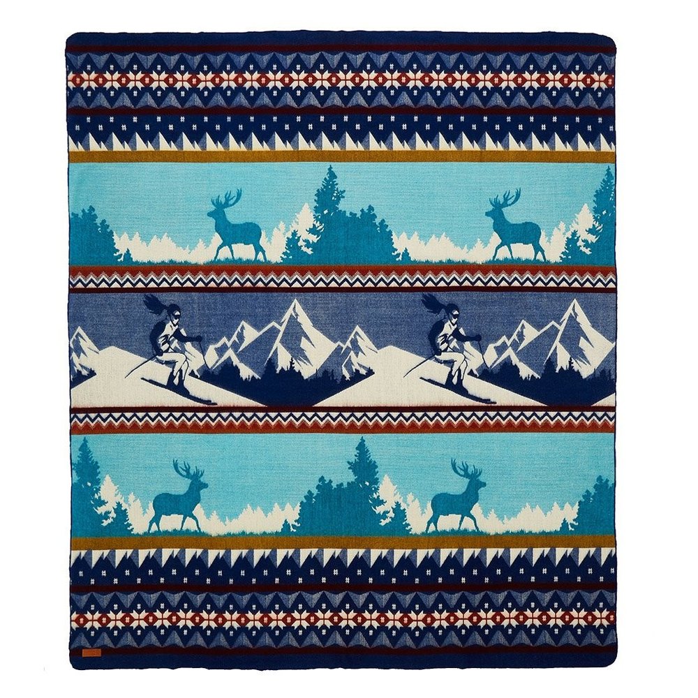 Ultra Soft Blue Ski Mountain Handmade Queen Size Woven Blanket