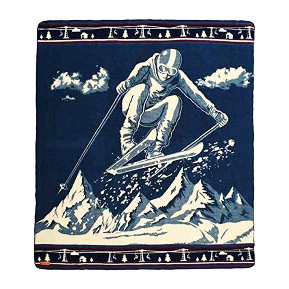 Ultra Soft Blue Ski Jumper Handmade Queen Size Woven Blanket