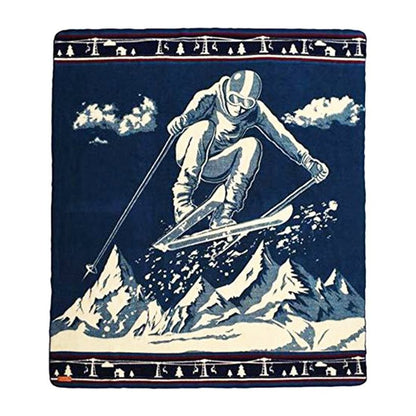 Ultra Soft Blue Ski Jumper Handmade Queen Size Woven Blanket