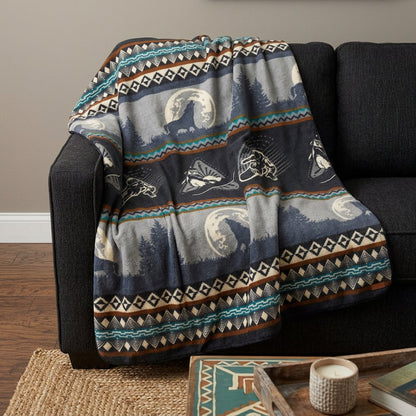 Ultra Soft Gray and White Snowboarder Handmade Queen Size Woven Blanket