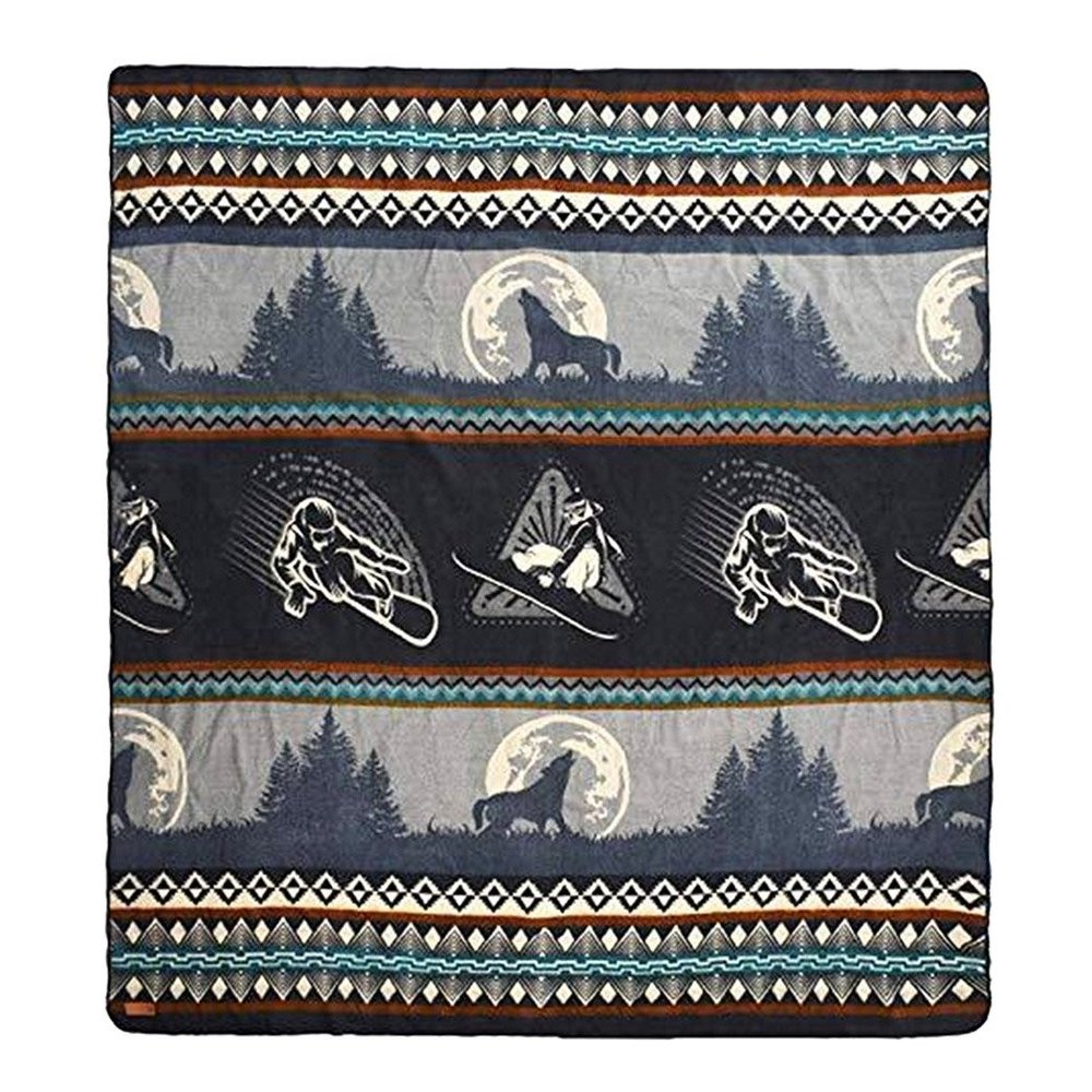 Ultra Soft Gray and White Snowboarder Handmade Queen Size Woven Blanket