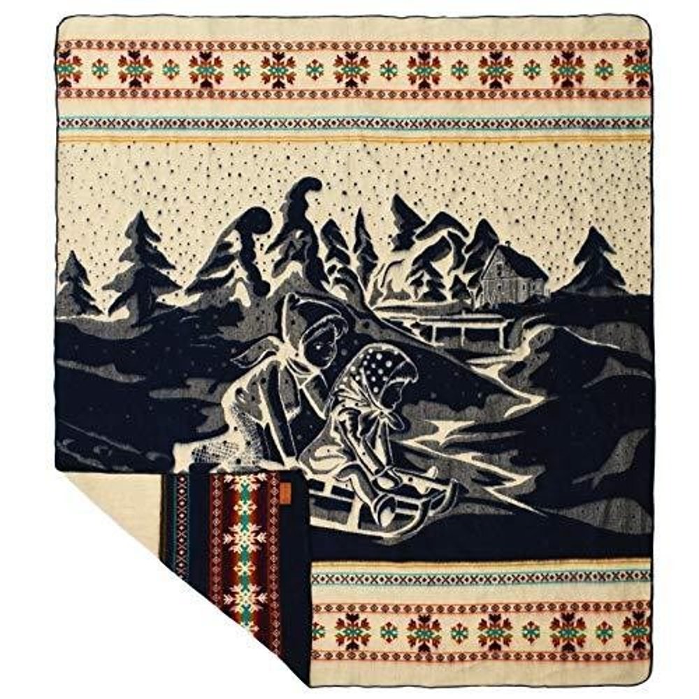Ultra Soft Blue and Ivory Kids Sledding Handmade Queen Size Woven Blanket