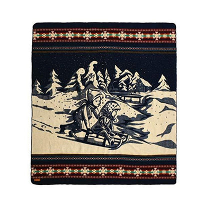 Ultra Soft Blue and Ivory Kids Sledding Handmade Queen Size Woven Blanket