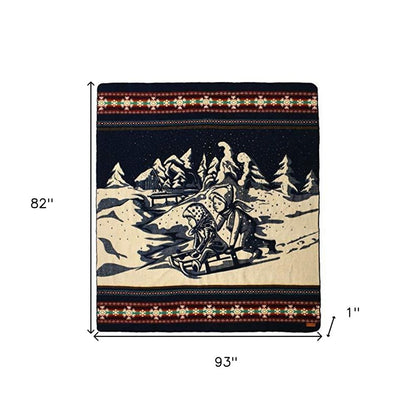 Ultra Soft Blue and Ivory Kids Sledding Handmade Queen Size Woven Blanket