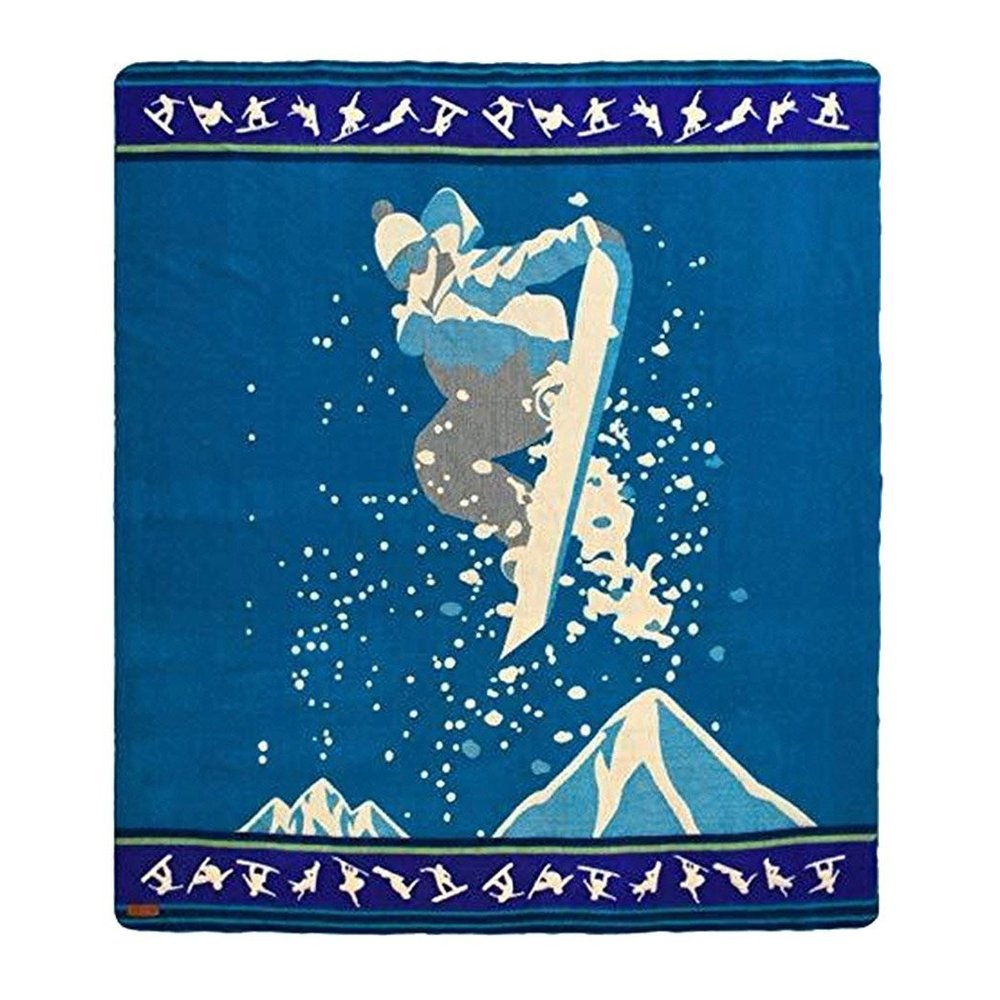 Ultra Soft Blue and White Snowboard Jumper Handmade Queen Size Woven Blanket