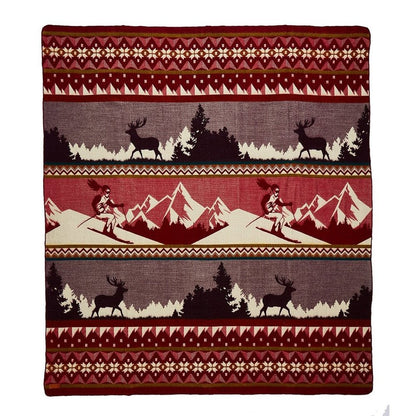 Ultra Soft Red Ski Mountain Handmade Queen Size Woven Blanket