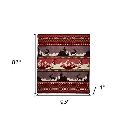 Ultra Soft Red Ski Mountain Handmade Queen Size Woven Blanket