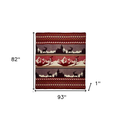 Ultra Soft Red Ski Mountain Handmade Queen Size Woven Blanket
