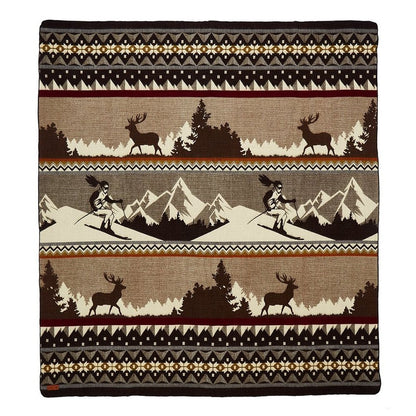 Ultra Soft Brown Ski Mountain Handmade Queen Size Woven Blanket