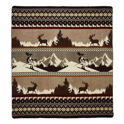 Ultra Soft Brown Ski Mountain Handmade Queen Size Woven Blanket