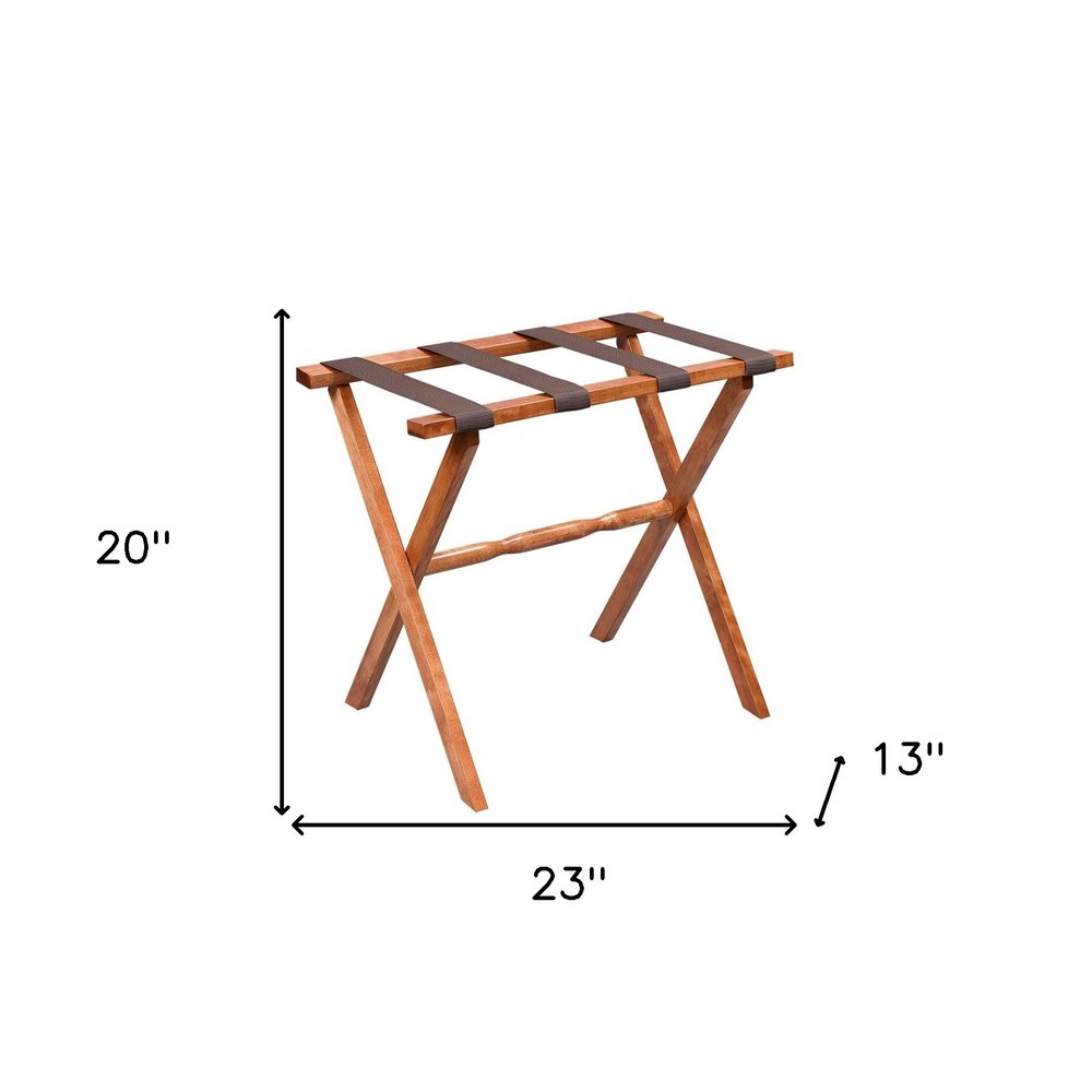 Hotel Light Walnut Folding Luggage Rack With Four Straps