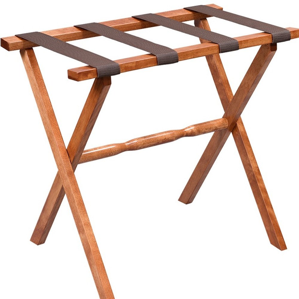 Hotel Light Walnut Folding Luggage Rack With Four Straps