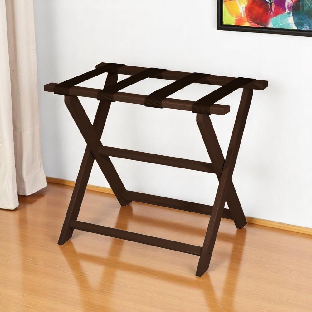 Earth Friendly Brown Folding Luggage Rack With Brown Straps