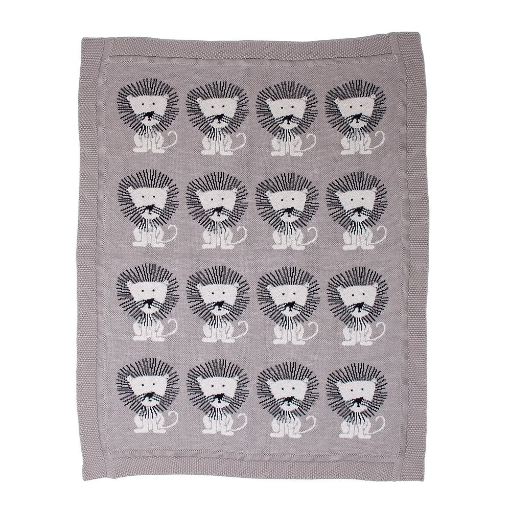 Grey Lots Of Lions Woven Knitted Baby Blanket