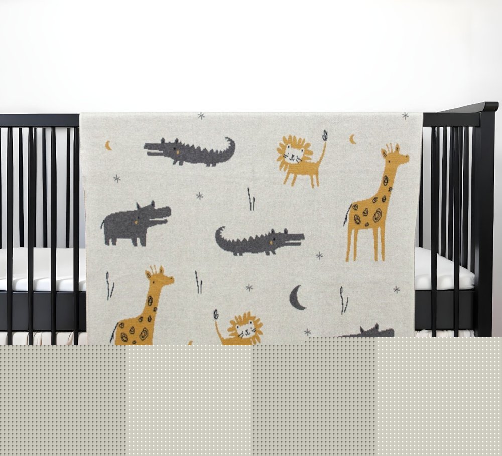 Zoo Animals Woven Knitted Baby Blanket