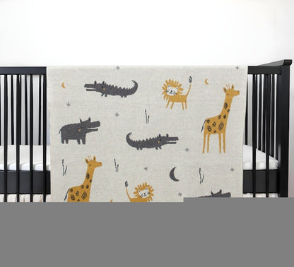 Zoo Animals Woven Knitted Baby Blanket
