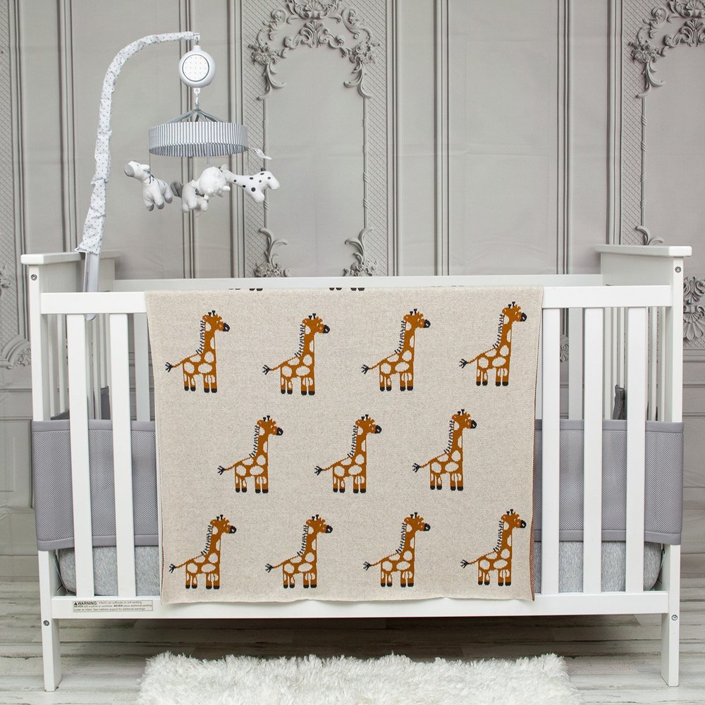 32" X 40" Orange And White Cotton Giraffe Plush Baby Blanket