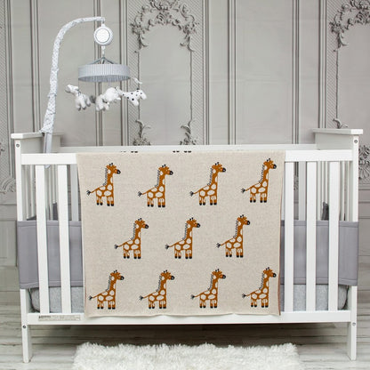 32" X 40" Orange And White Cotton Giraffe Plush Baby Blanket