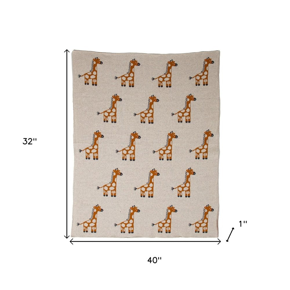 32" X 40" Orange And White Cotton Giraffe Plush Baby Blanket
