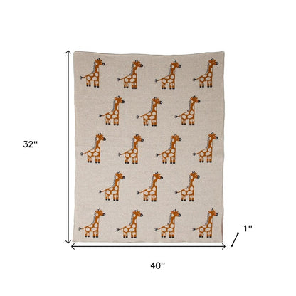 32" X 40" Orange And White Cotton Giraffe Plush Baby Blanket