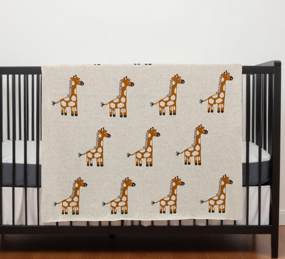 32" X 40" Orange And White Cotton Giraffe Plush Baby Blanket