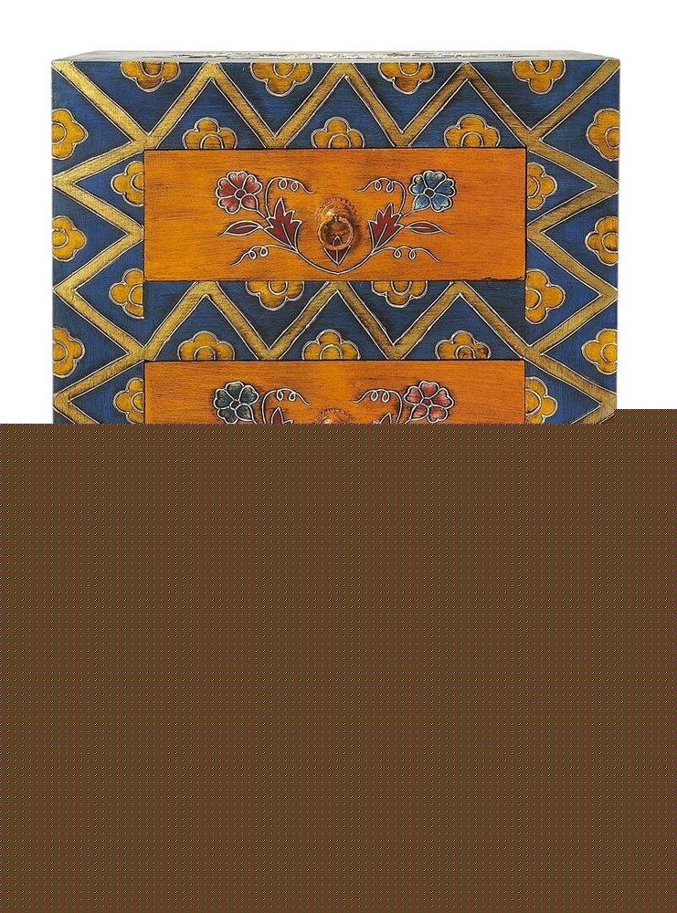 20" Blue and Brown Hand Painted Wood Accent Cabinet With Three Drawers