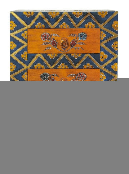 20" Blue and Brown Hand Painted Wood Accent Cabinet With Three Drawers