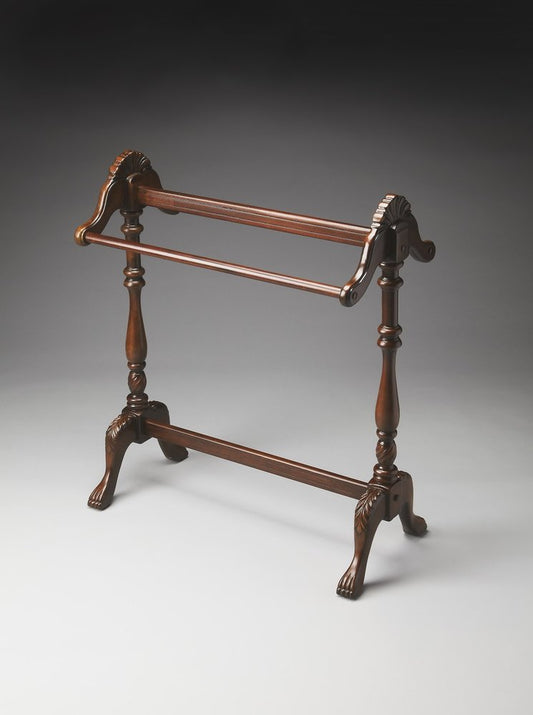 31" Dark Brown Hand Carved Wood Blanket Stand