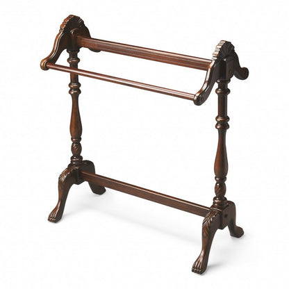 31" Dark Brown Hand Carved Wood Blanket Stand