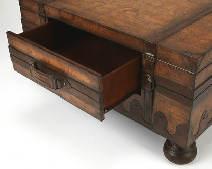 36" Brown Wood Coffee Table With Drawer