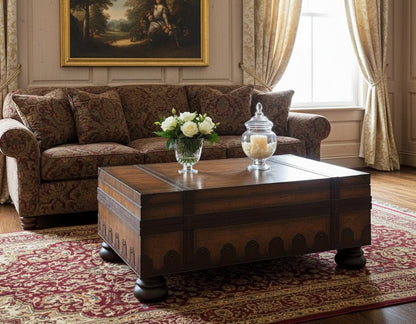 36" Brown Wood Coffee Table With Drawer