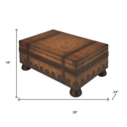 36" Brown Wood Coffee Table With Drawer