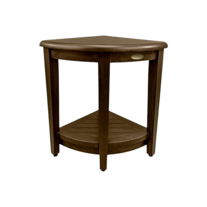 Curvilinear Dark Brown Teak 18" Corner Shower Bench With Shelf