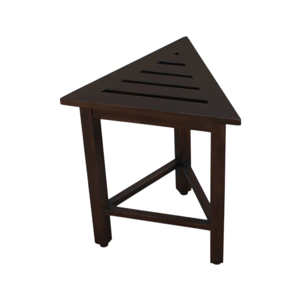17" Dark Brown Teak Corner Shower Bench