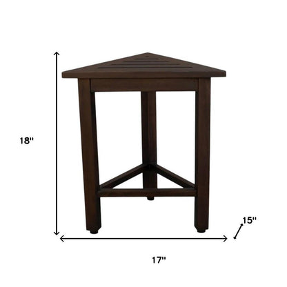 17" Dark Brown Teak Corner Shower Bench