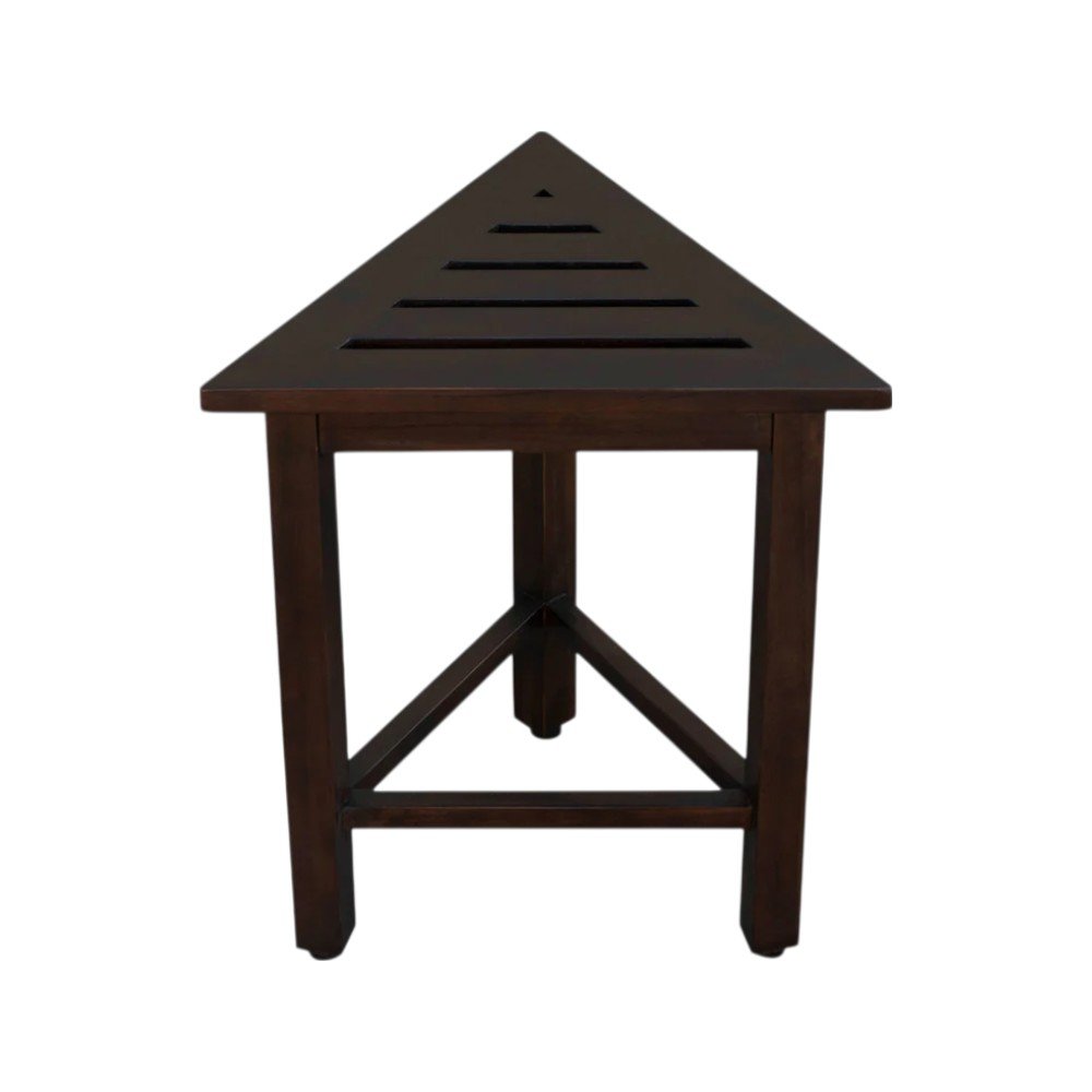 17" Dark Brown Teak Corner Shower Bench