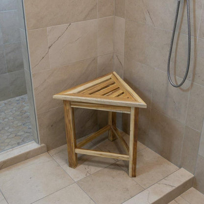 15" Brown Teak Corner Shower Bench