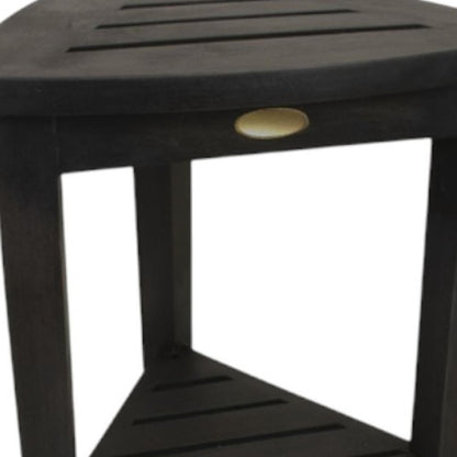 Mod Gray Teak 18" Curvilinear Corner Shower Bench With Shelf