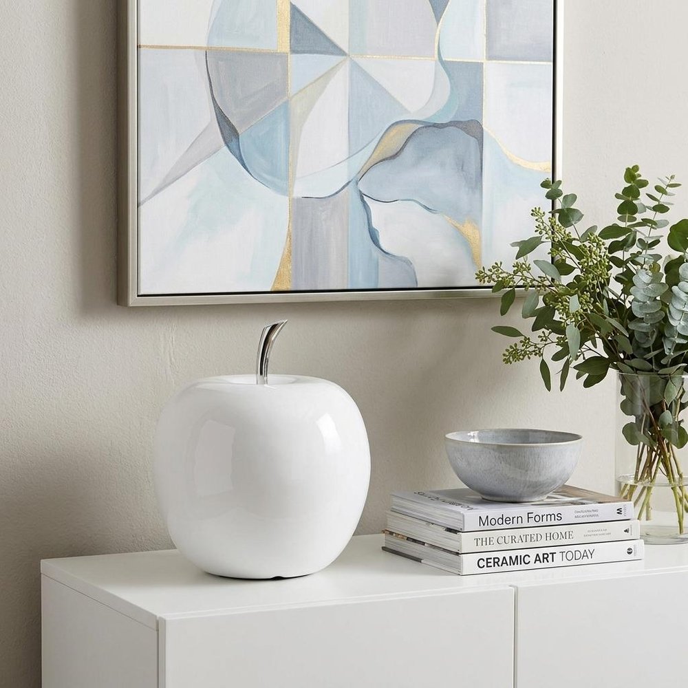13" White Aluminum Decorative Apple Tabletop Sculpture