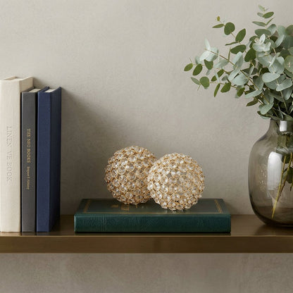 Set Of 2  4" Polished Spheres In Brilliant Shiny Luster Finished And Golden Frame