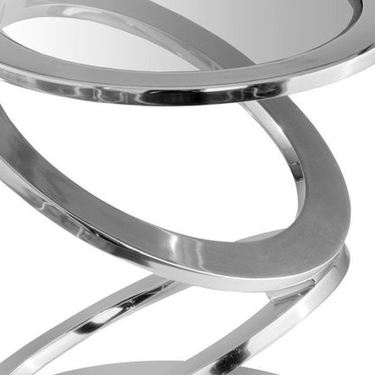 17" Silver And Clear Glass and Aluminum Round Abstract End Table