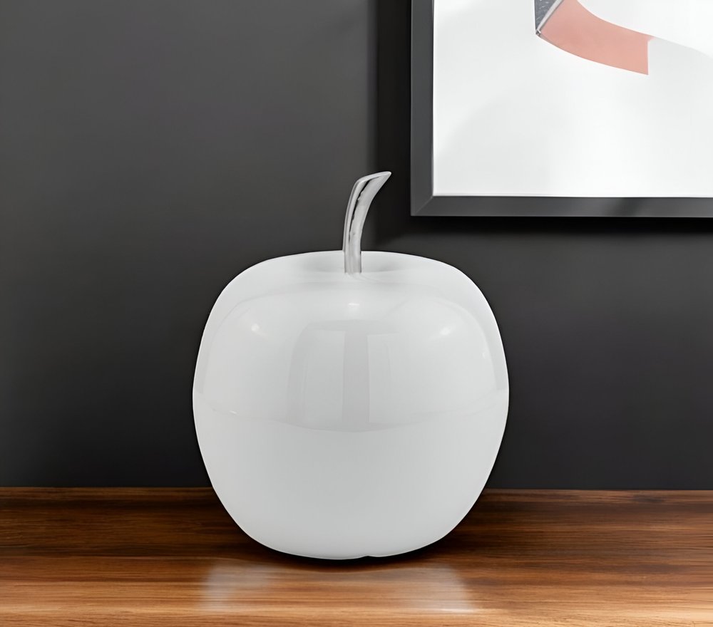 6" White Aluminum Decorative Apple Tabletop Sculpture