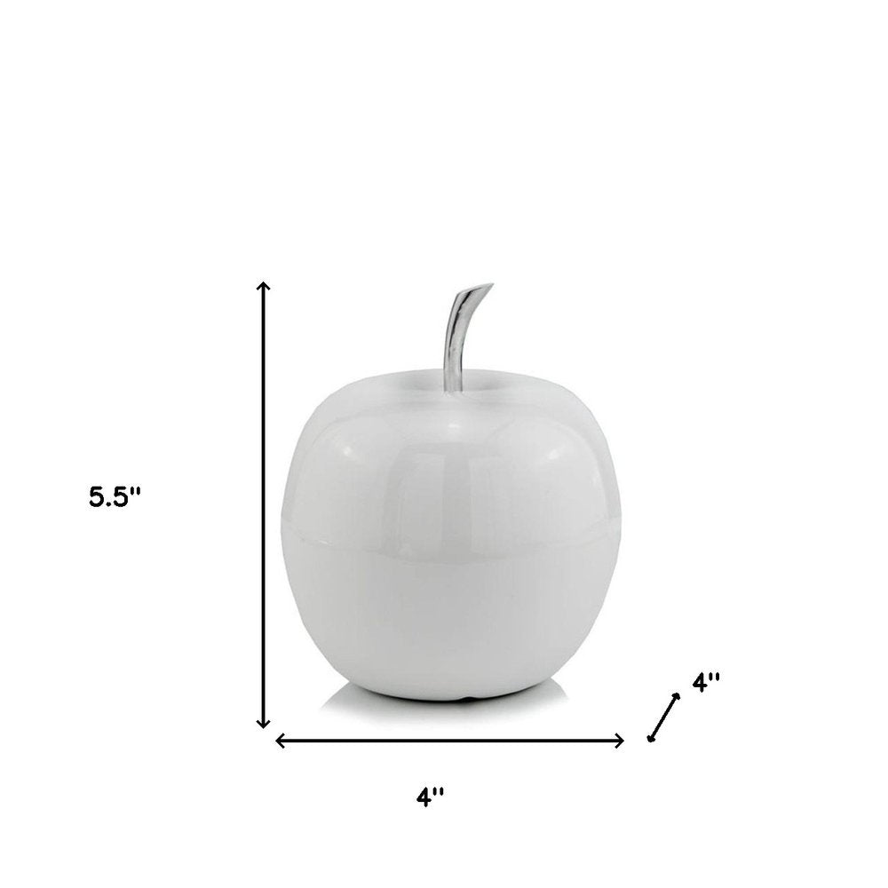6" White Aluminum Decorative Apple Tabletop Sculpture