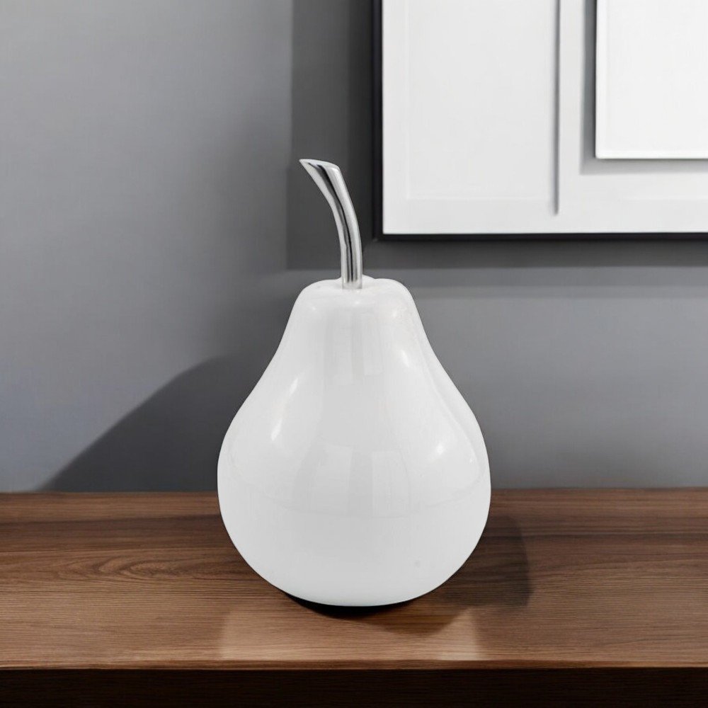 7" White Aluminum Decorative Pear Tabletop Sculpture