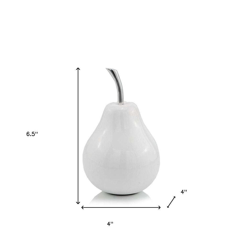 7" White Aluminum Decorative Pear Tabletop Sculpture