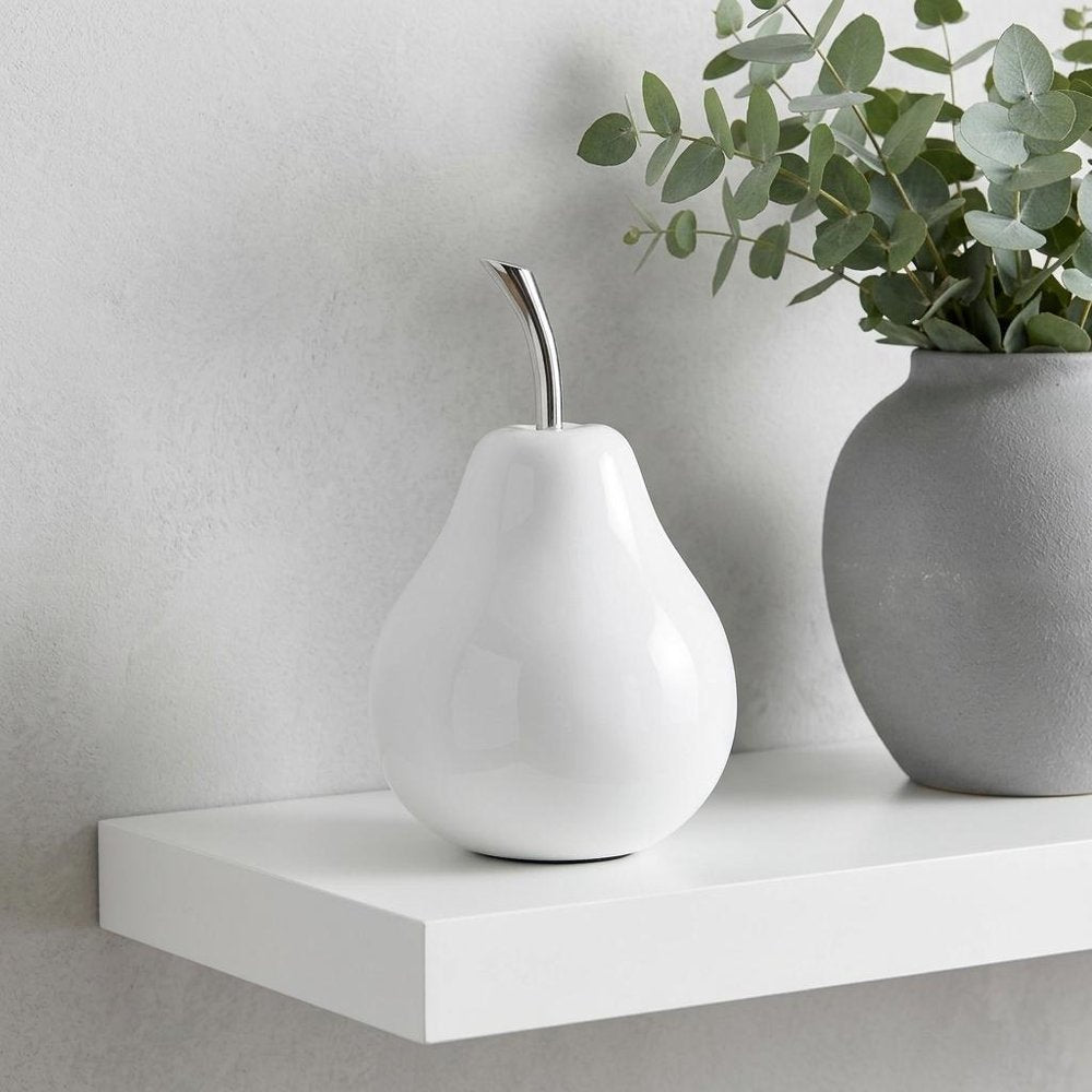 7" White Aluminum Decorative Pear Tabletop Sculpture