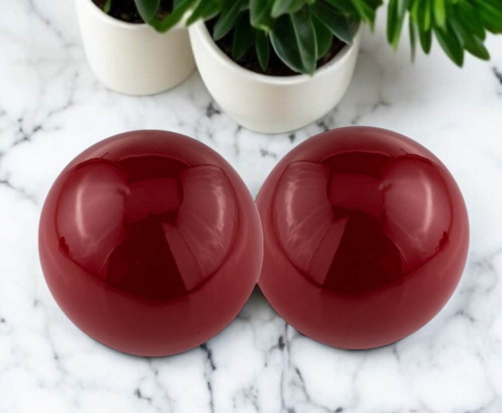 Set of Two 3" Red Aluminum Decorative Orbs
